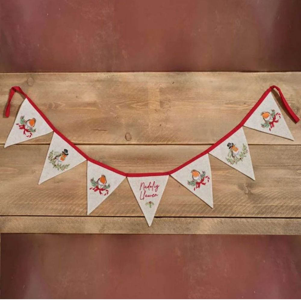 Richard Langs Welsh Robin Embroidery Flag Bunting