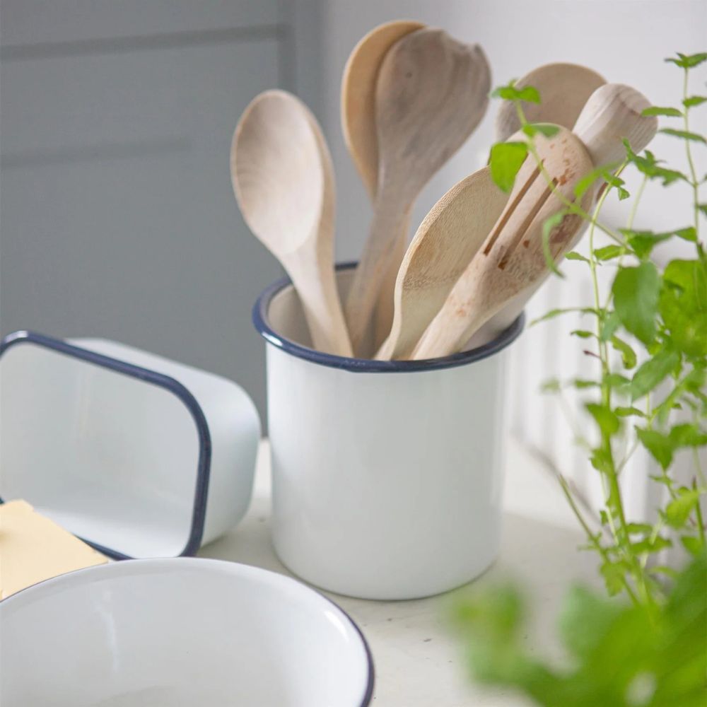 Rinkit 15.5cm White Enamel Utensil Holder