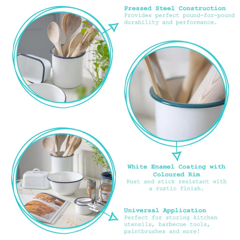 Rinkit 15.5cm White Enamel Utensil Holder