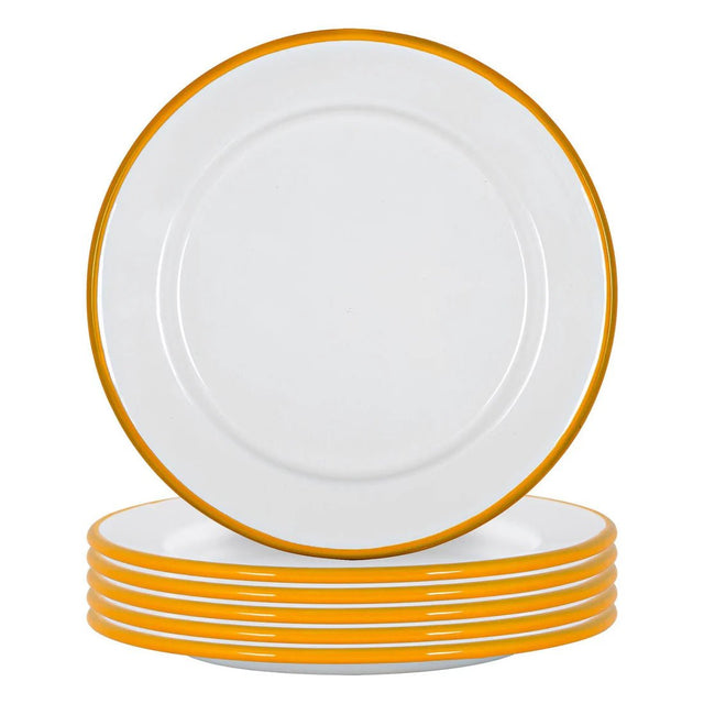 Rinkit 20cm White/Yellow Argon Enamel Side Plate - Old Railway Line Garden Centre