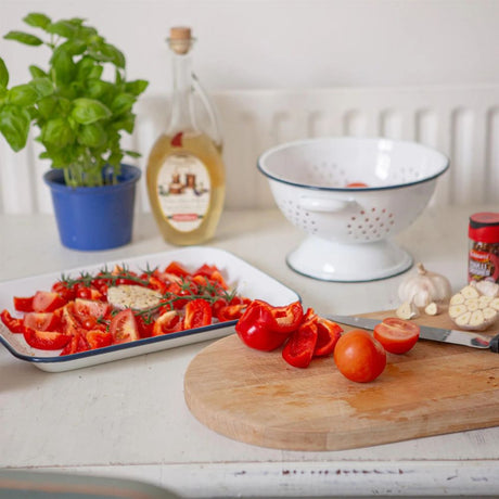 Rinkit 34cm White Rectangle Enamel Baking Tray