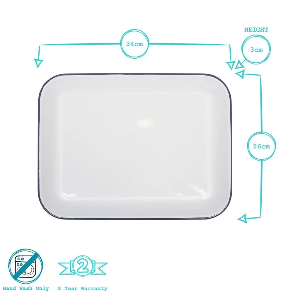 Rinkit 34cm White Rectangle Enamel Baking Tray