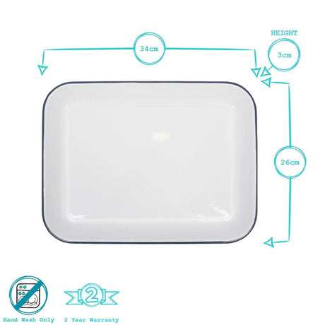 Rinkit 34cm White Rectangle Enamel Baking Tray