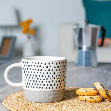 Rinkit 385ml Grey Colour Block Spot Portuguese Stoneware Coffee Mug