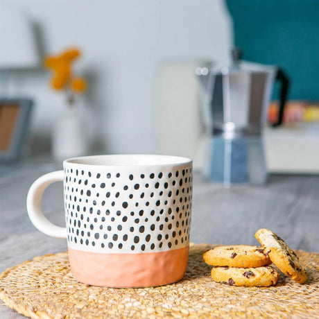 Rinkit 385ml Pink Colour Block Spot Portuguese Stoneware Coffee Mug