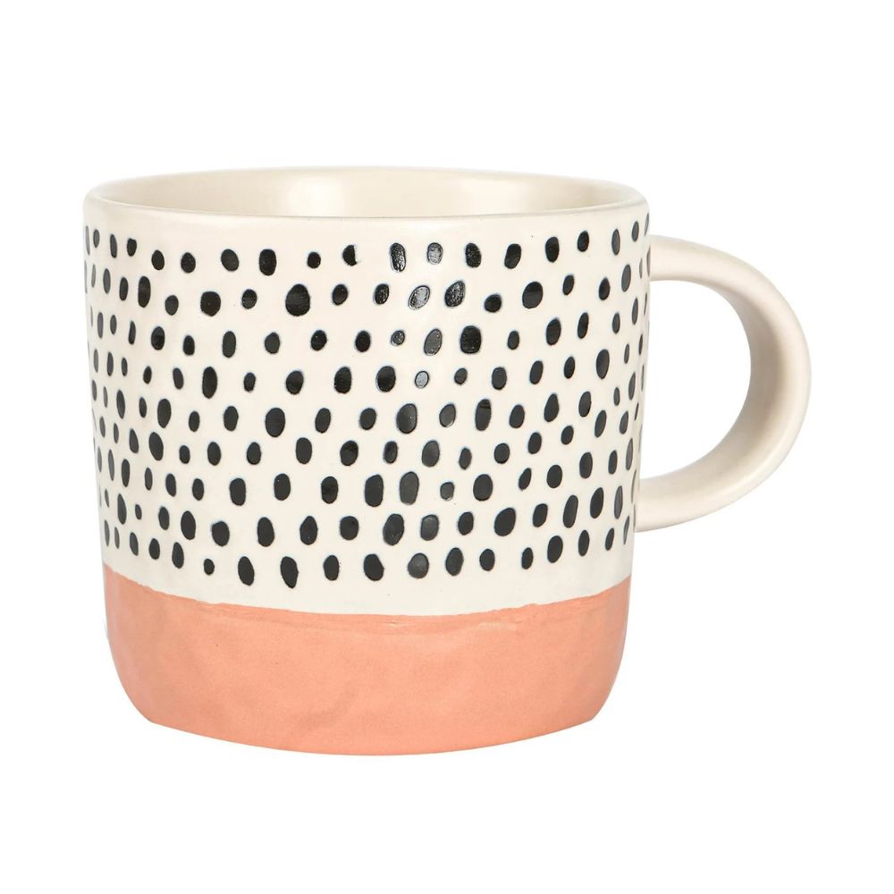 Rinkit 385ml Pink Colour Block Spot Portuguese Stoneware Coffee Mug
