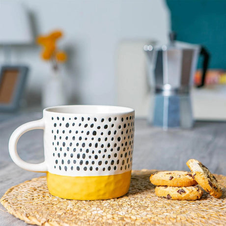 Rinkit 385ml Yellow Colour Block Spot Portuguese Stoneware Coffee Mug