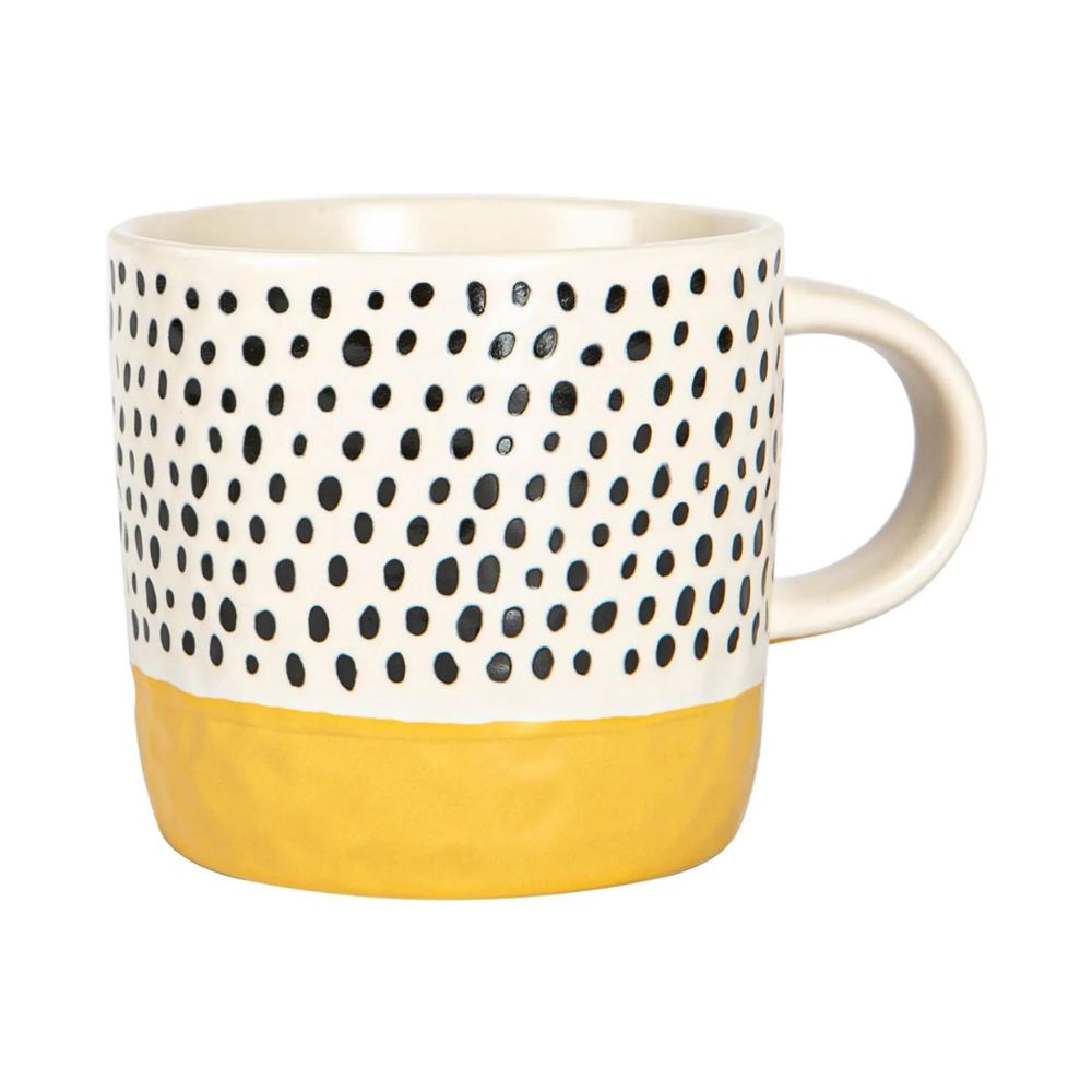 Rinkit 385ml Yellow Colour Block Spot Portuguese Stoneware Coffee Mug