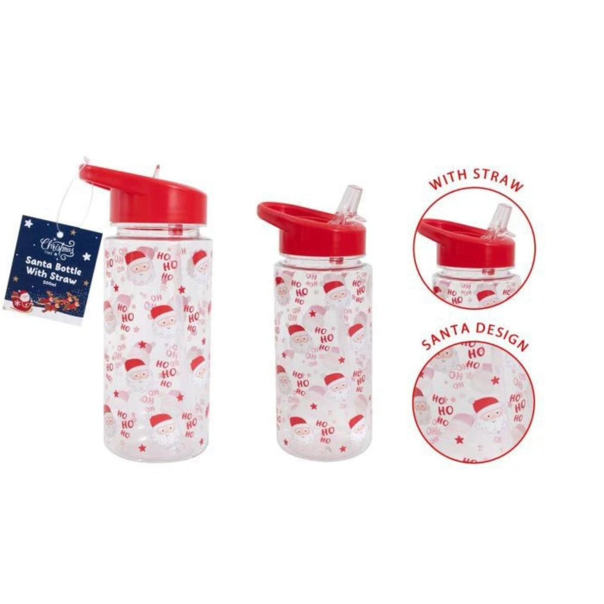 RSW Red Ho Ho Ho Santa Bottle with Straw