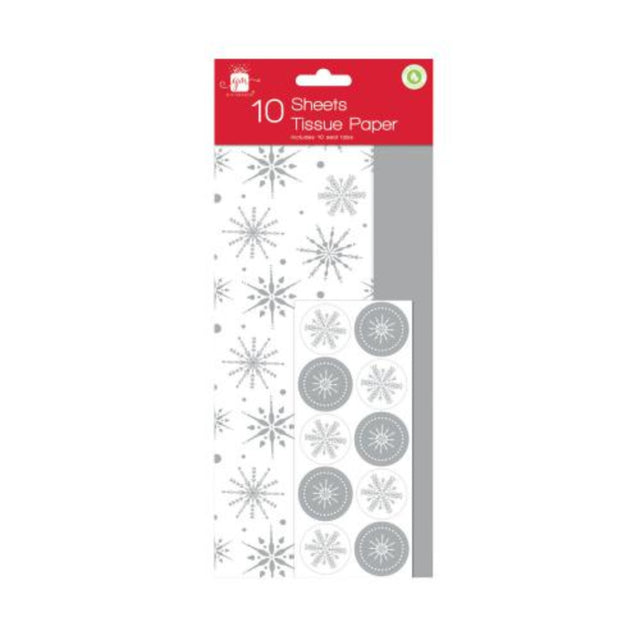 Pack of tissue paper with snowflake designs on a white background