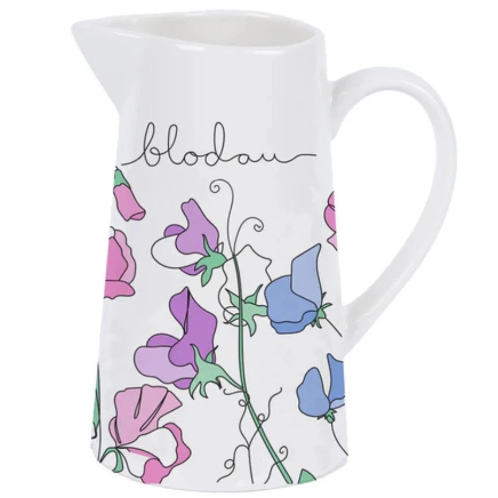 Belly Button Bauble 'Blodau' Welsh Sweetpeas Ceramic Medium Jug