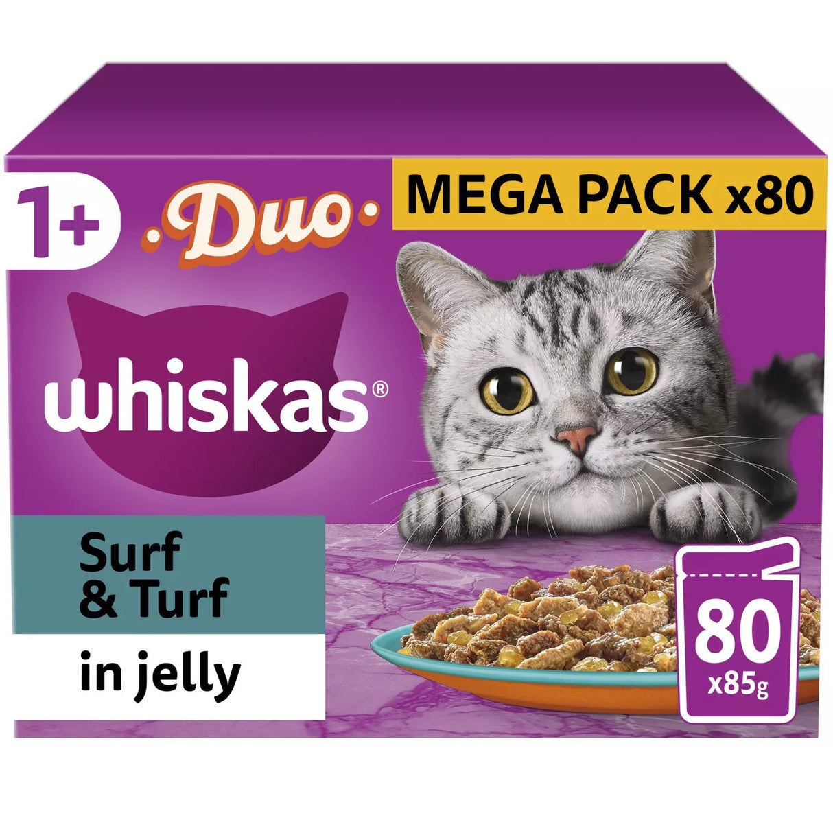 Whiskas 80x85g Pouches 1+ Duo Surf & Turf Jelly