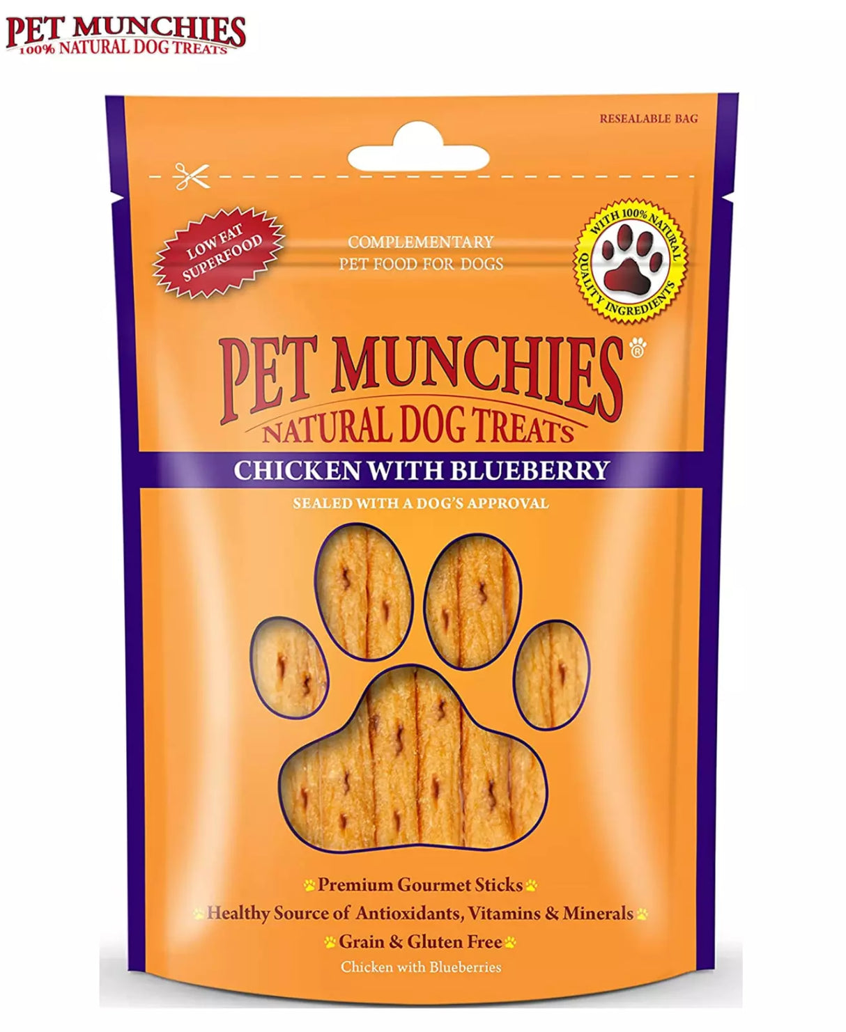 Pet Munchies 80g Dog Treats - Chicken with Blueberry Sticks