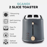 Tower Scandi 2 Slice Grey Toaster