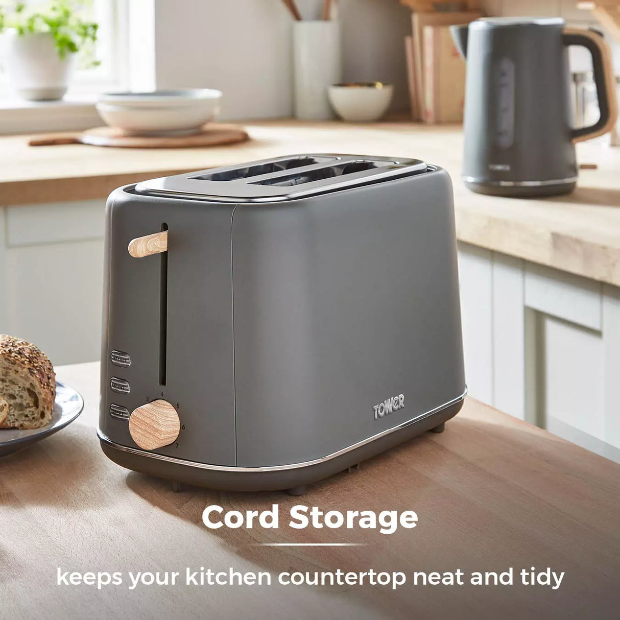 Tower Scandi 2 Slice Grey Toaster