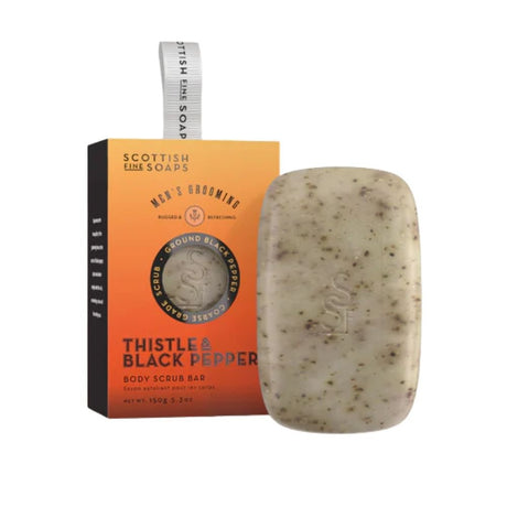 Scottish Fine Soaps 150g Thistle & Black Pepper Body Scrub Bar - Old Railway Line Garden Centre