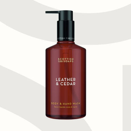 Scottish Fine Soaps 300ml Leather & Cedar Body & Hand Wash - Old Railway Line Garden Centre