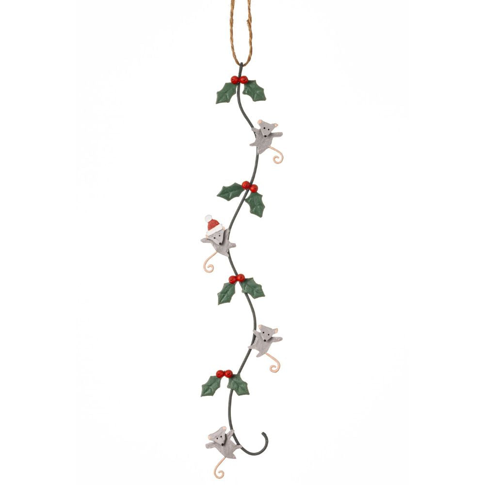 Shoeless Joe Mice Holly Metal Vertical Garland