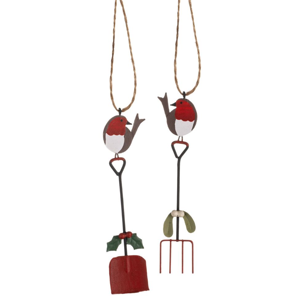 Shoeless Joe Robin on Garden Fork Hanging Decoration