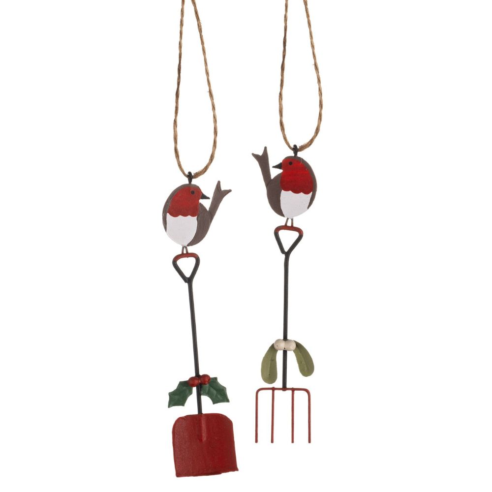 Shoeless Joe Robin on Garden Spade Hanging Decoration