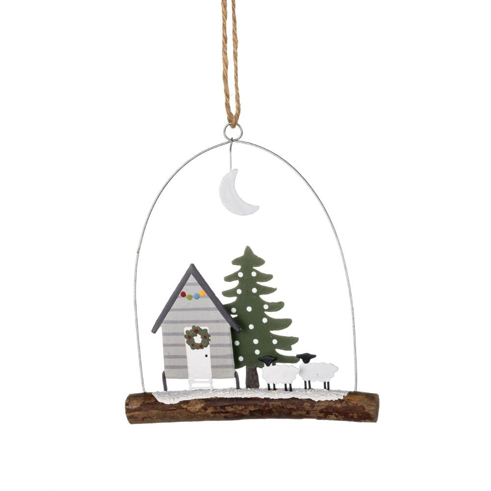 Shoeless Joe Shepherds Hut Snowy Scene Hanging Decoration