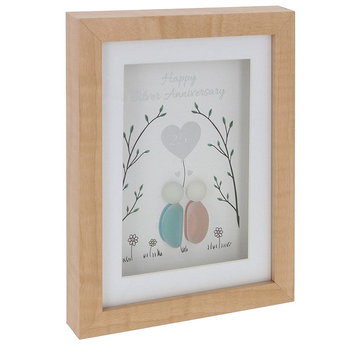 Shudehill 20cm Pebble Glass Plaque Silver Anniversary