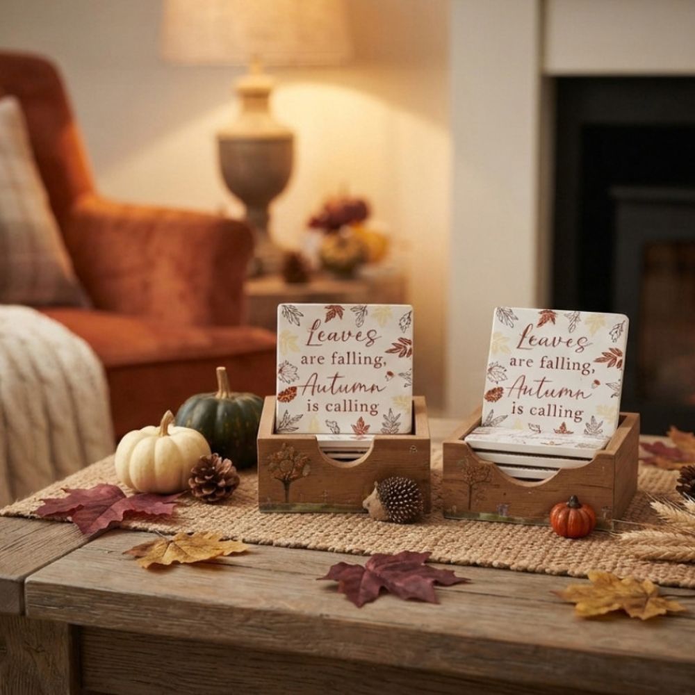 Sifcon 12cm Autumn Coasters With Holder - Set of 4