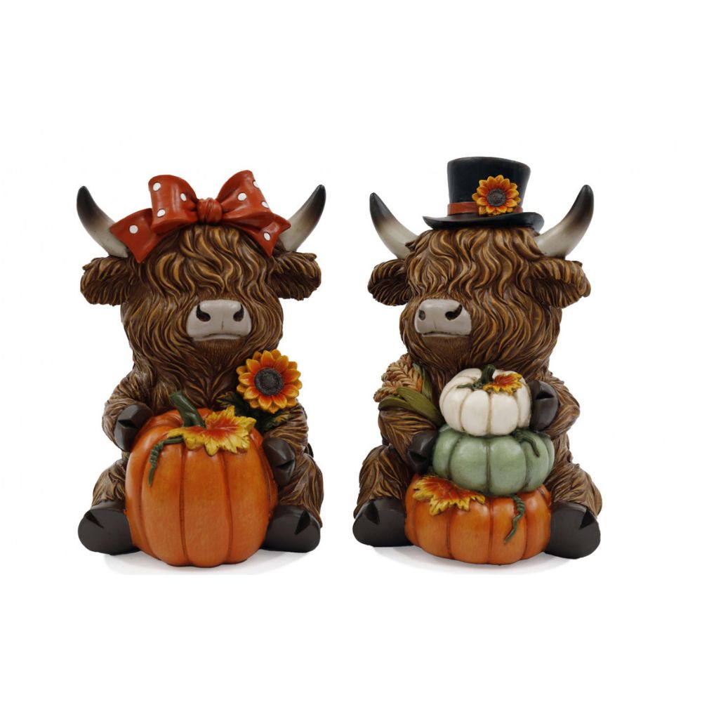 Sifcon 19cm Autumn Sitting Highland Cow Decor