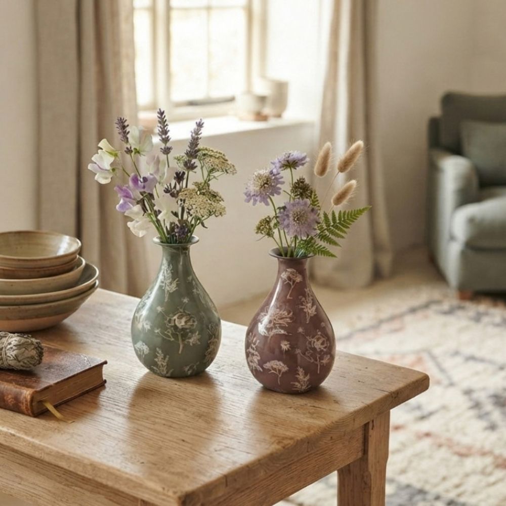 Sifcon 21cm Neutral Flower Hour Glass Flower Vase - Small