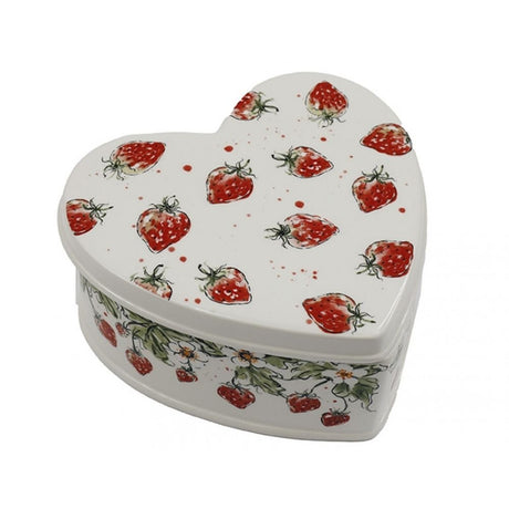 Sifcon 21cm Strawberry Print Heart Storage Tin - Old Railway Line Garden Centre