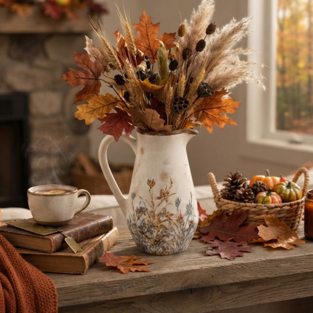 Sifcon 25cm Autumn Floral Jug Vase