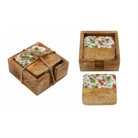 Sifcon Wooden & Enamel Strawberry Coasters - (Set of 4) - Old Railway Line Garden Centre
