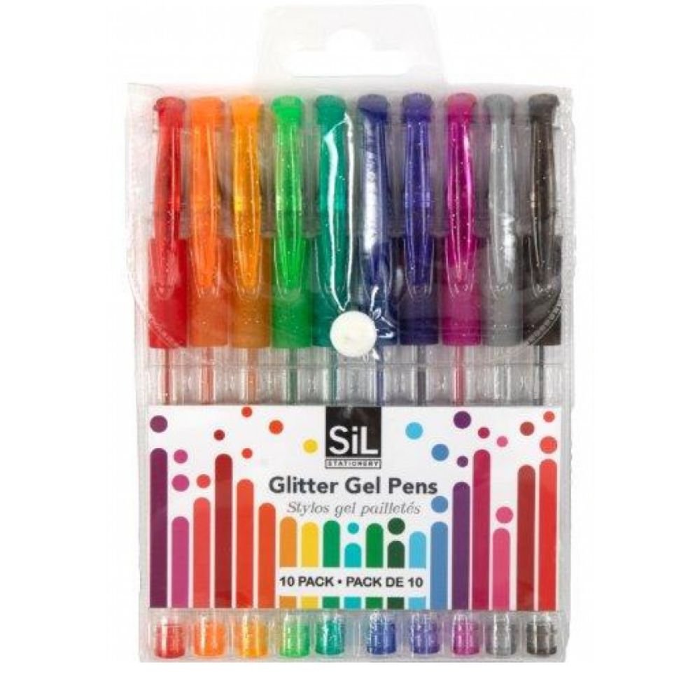 Sil Stationery Colour Glitter Gel Pens - (Pack of 10) - Old Railway Line Garden Centre
