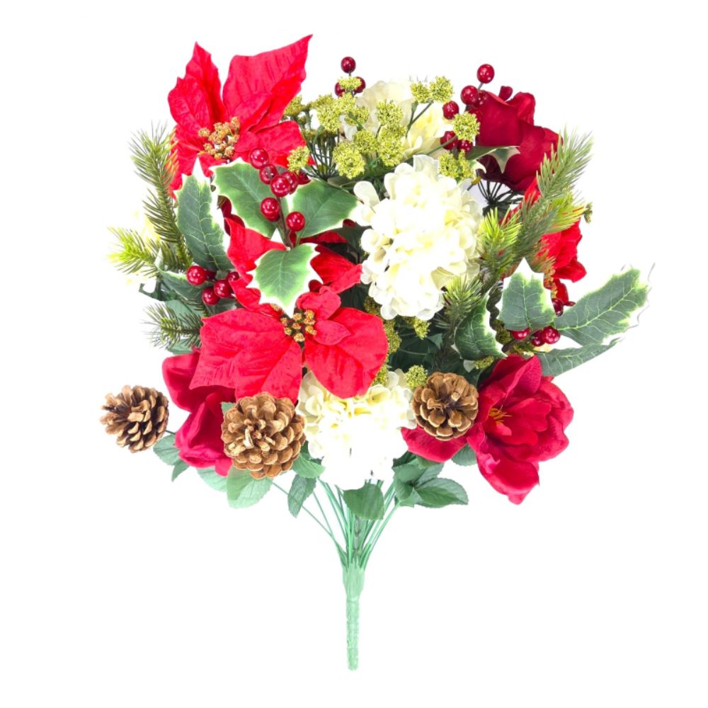 Sincere 64cm Poinsettia Magnolia Berry Cone Foliage