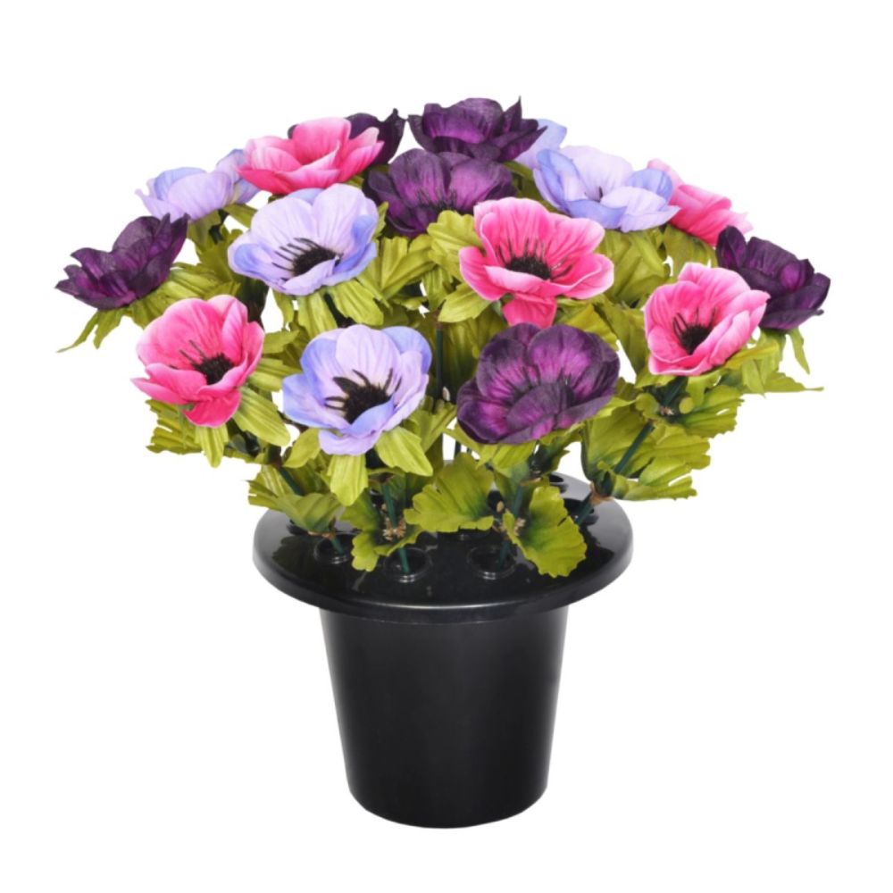 Sincere Floral 25cm Artificial Anemone Grave Pot - Purple