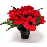 Sincere Floral 25cm Artificial Red Poppy Fern Grave Pot