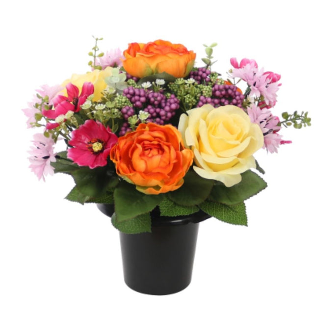 Sincere Floral 25cm Orange Anenome Cornflower Rose Berry Grave Pot - Old Railway Line Garden Centre