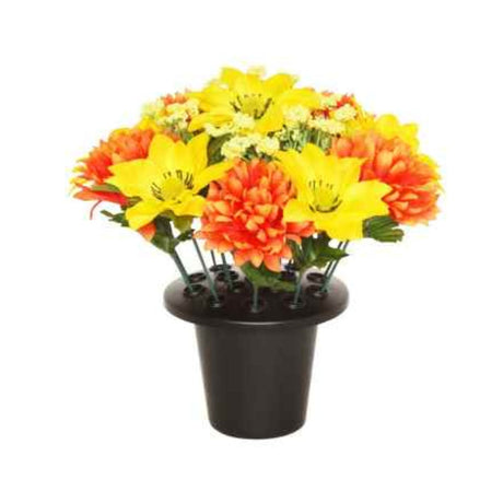 Sincere Floral 25cm Orange Clematis/ Chrysanthemum/ Achillea Grave Pot - Old Railway Line Garden Centre