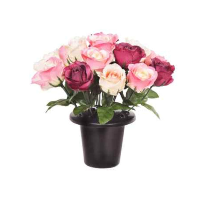 Sincere Floral 25cm Pink Open Rose Grave Pot - Old Railway Line Garden Centre