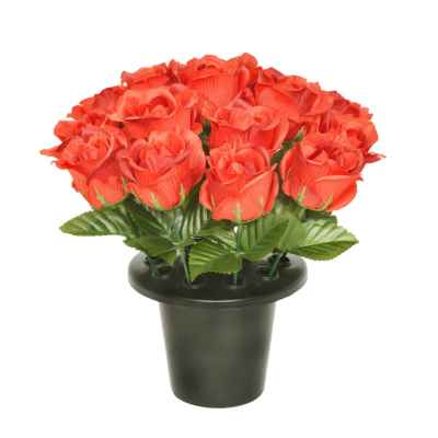 Sincere Floral 25cm Red Open Rose Grave Pot - Old Railway Line Garden Centre