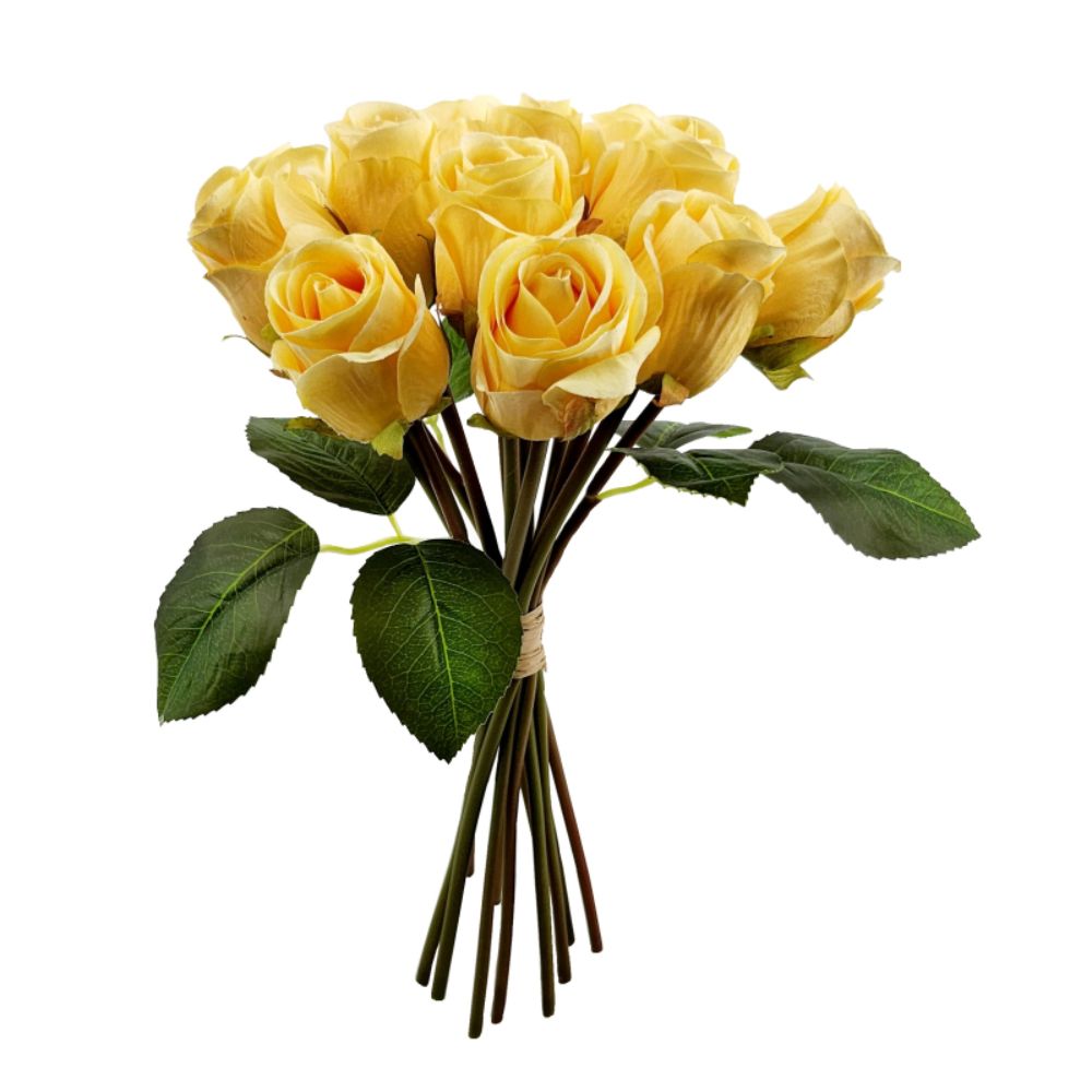 Sincere Floral 29cm Artificial Rosebud Hand Tied Bouquet - Yellow