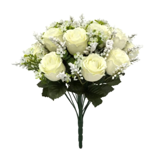 Sincere Floral 38cm Cream Rosebud & Gypsophila Blossom Bouquet - Old Railway Line Garden Centre