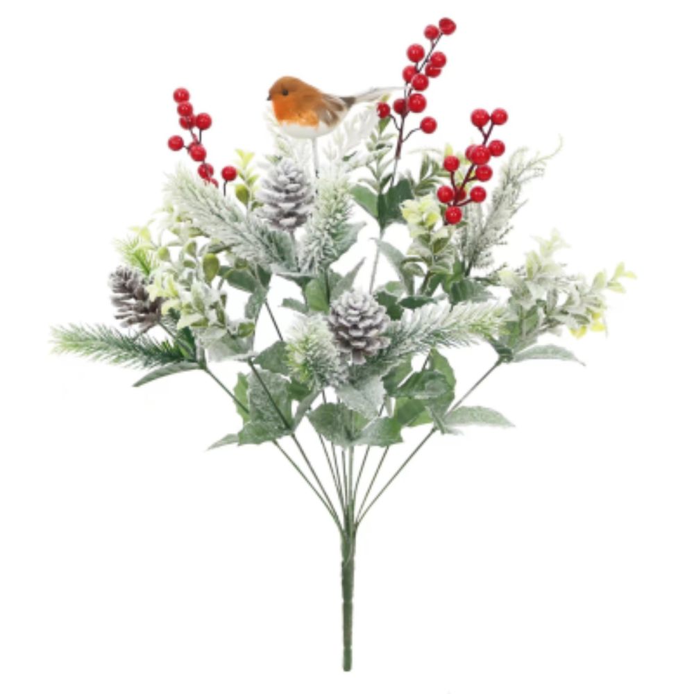 Sincere Floral 52cm Robin in Frosted Foliage Bouquet