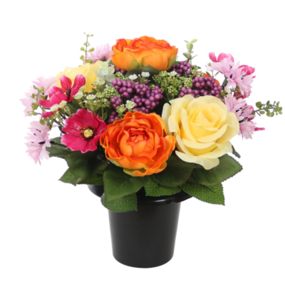 Sincere Floral 25cm Orange Anenome Cornflower Rose Berry Grave Pot