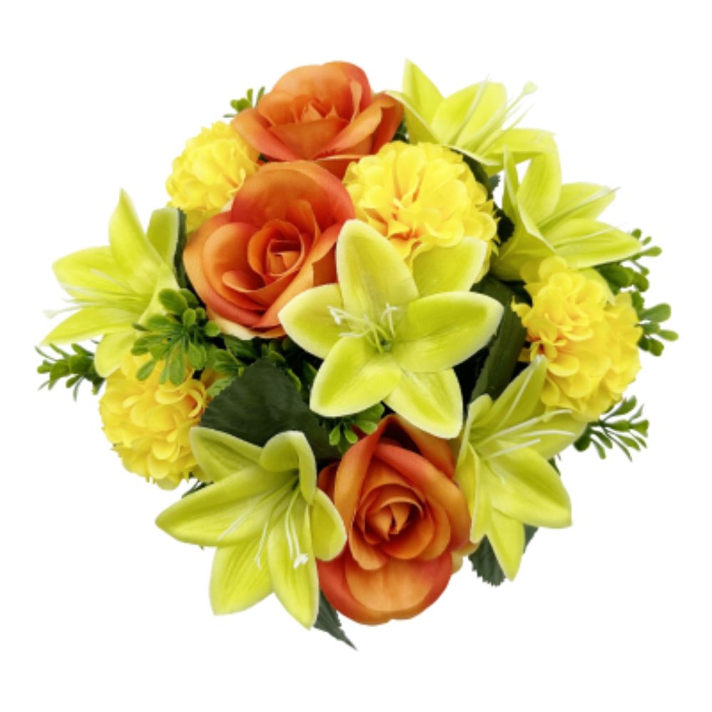 Sincere Floral 24cm Orange Rose Lily Chrysanthemum Pot