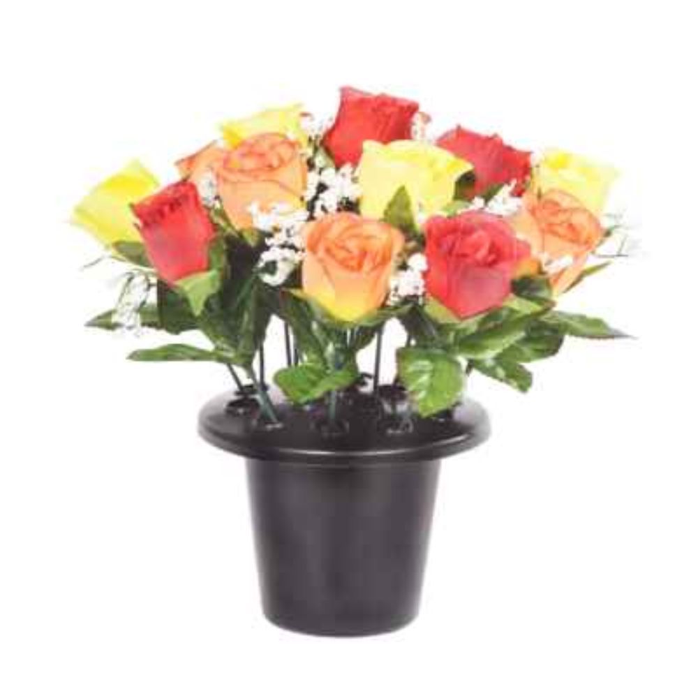 Sincere Floral 25cm Orange Rosebud Gypsophila Grave Pot