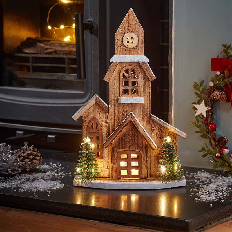 Smart Garden 33cm DecorWood InLit Church Table Ornament - Warm White