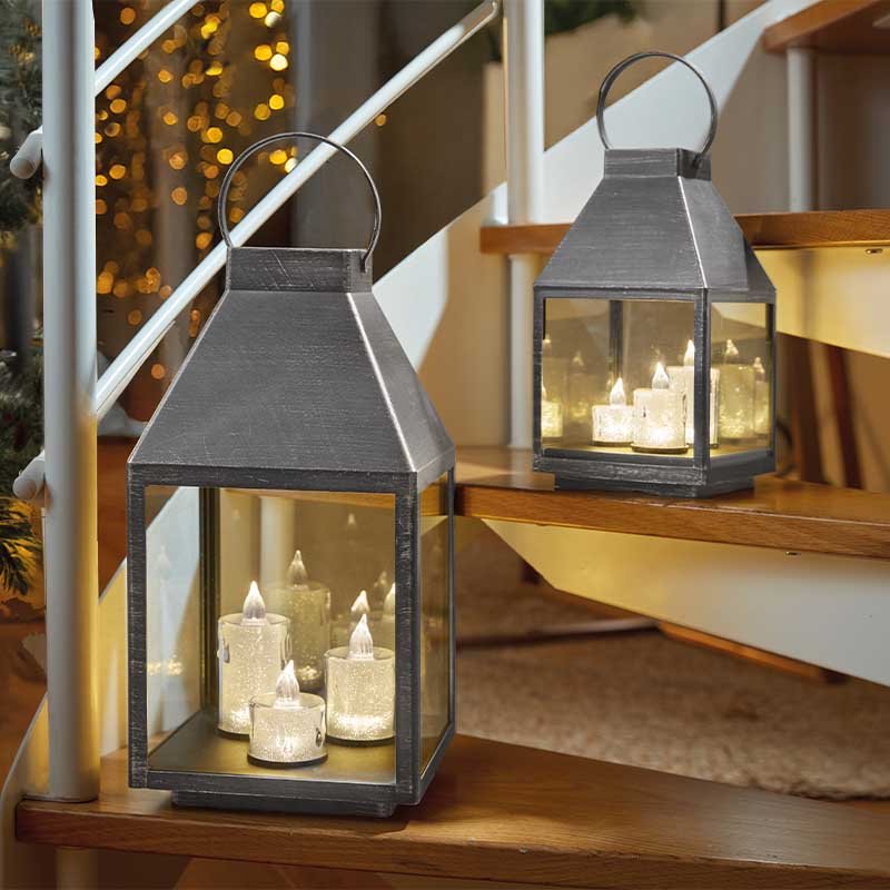 Smart Garden 37cm Large Silver Sparkle Lantern - Warm White