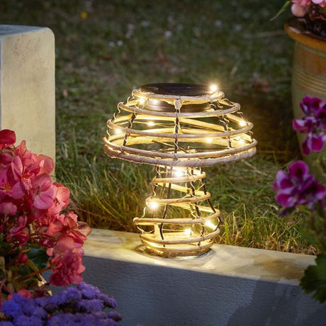 Smart Solar 14cm GlowCap Rattan Mushroom Garden Ornament - Old Railway Line Garden Centre