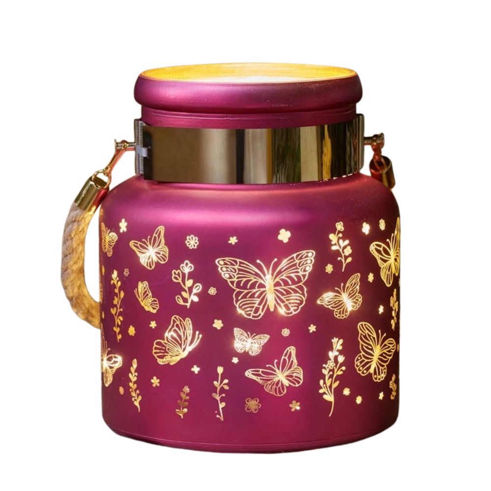 Smart Solar 17cm Papillon Lantern - Pink